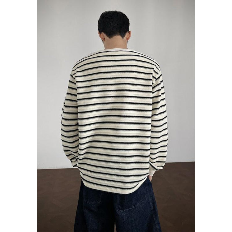 Men’s Striped Loose Fit Long Sleeve T-Shirt – Casual Streetwear Tee men-tshirt AllTrendMart