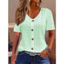 Women’s Jacquard V-Neck Button T-Shirt – Short Sleeve Casual Top women-tshirt AllTrendMart Fluorescent Green S