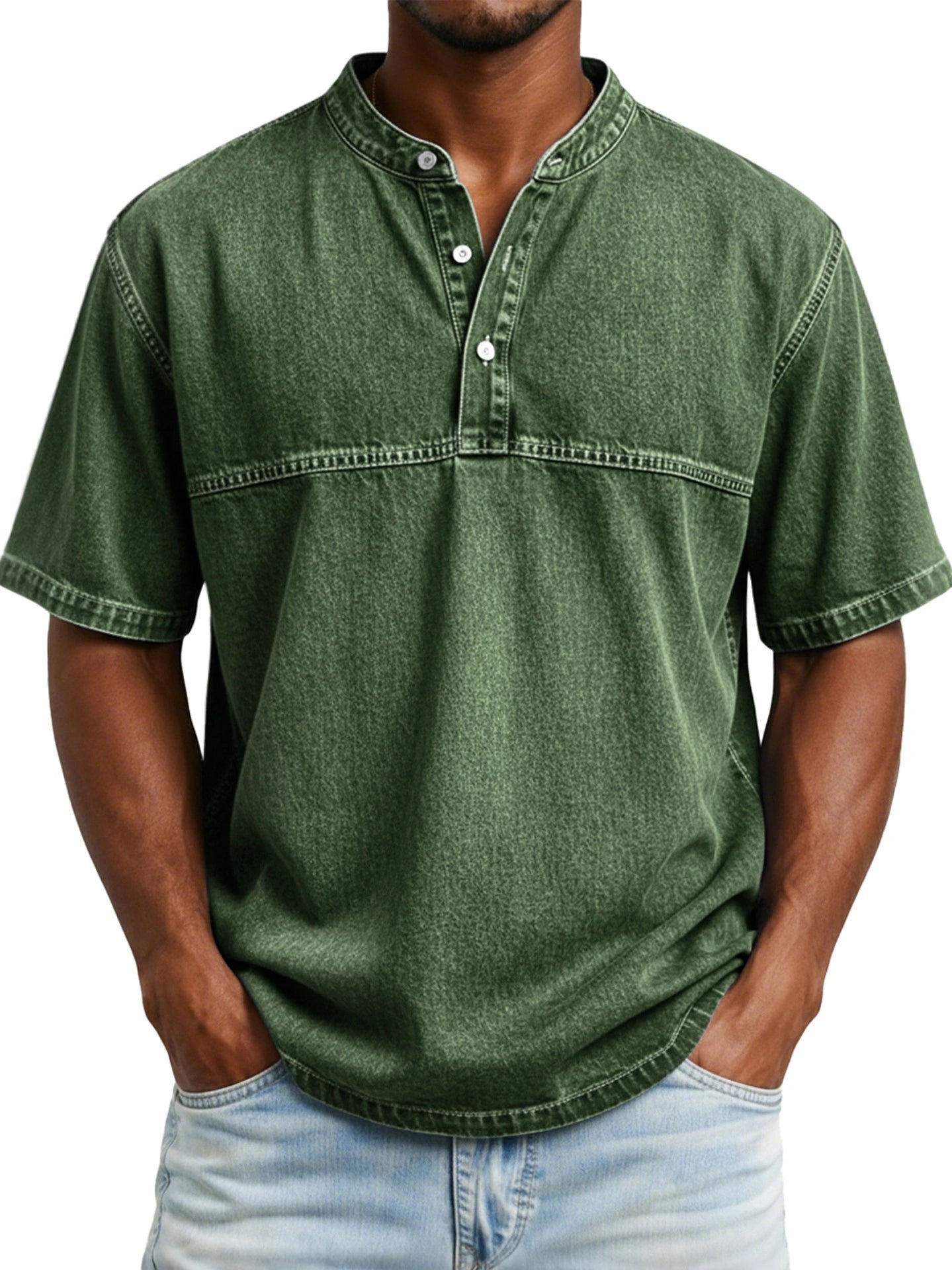 Men’s Slim Fit Henley T-Shirt – Printed Short Sleeve Casual Tee men-tshirt AllTrendMart Deep Green S