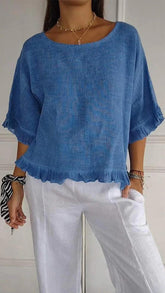 Women’s Ruffle Sleeve T-Shirt – Cotton Casual Short Sleeve Top women-tshirt AllTrendMart Blue S