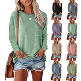 Women’s Long Sleeve Pocket T-Shirt – Cotton Blend Casual Split Hem Top women-tshirt AllTrendMart
