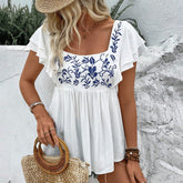 Women’s Lace Trim Square Neck T-Shirt – Embroidered Sleeveless Summer Top women-tshirt AllTrendMart White S