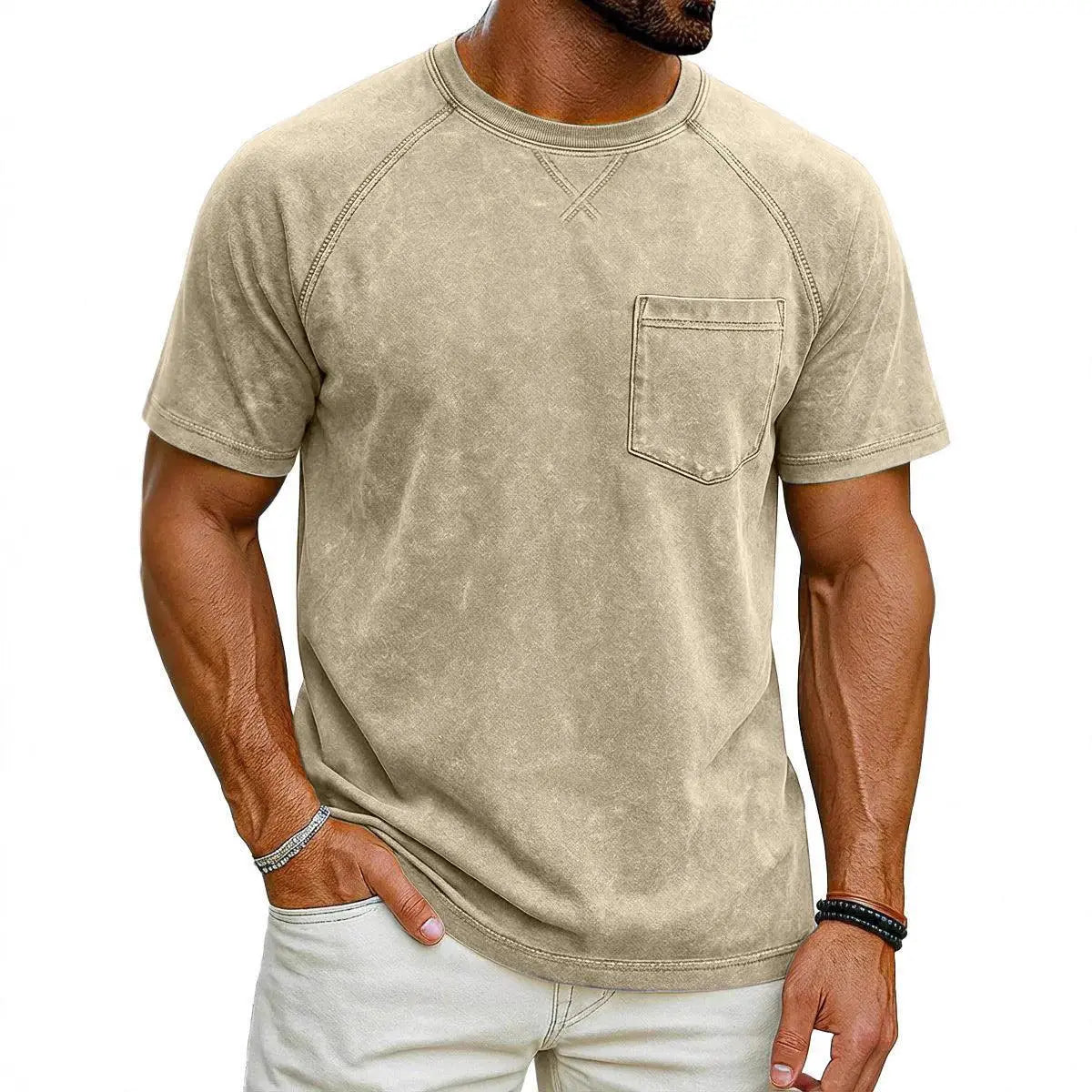 Men’s Retro Distressed Raglan T-Shirt – Loose Fit Casual Streetwear Tee men-tshirt AllTrendMart Beige S