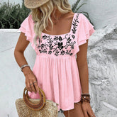 Women’s Lace Trim Square Neck T-Shirt – Embroidered Sleeveless Summer Top women-tshirt AllTrendMart Pink S