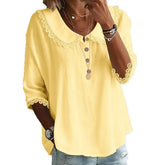 Women’s Lace Collar Button-Up T-Shirt – Casual Longline Solid Color Top women-tshirt AllTrendMart