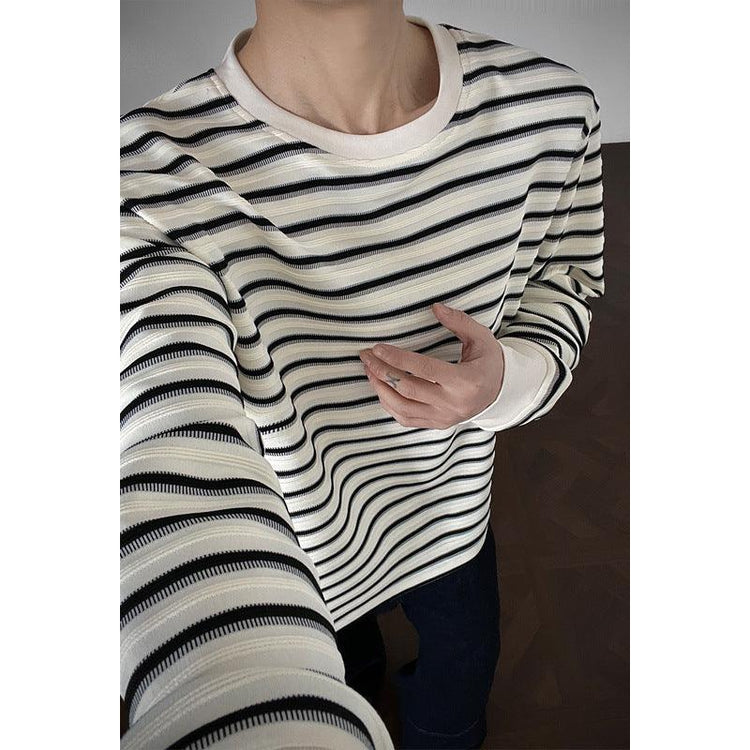 Men’s Striped Loose Fit Long Sleeve T-Shirt – Casual Streetwear Tee men-tshirt AllTrendMart