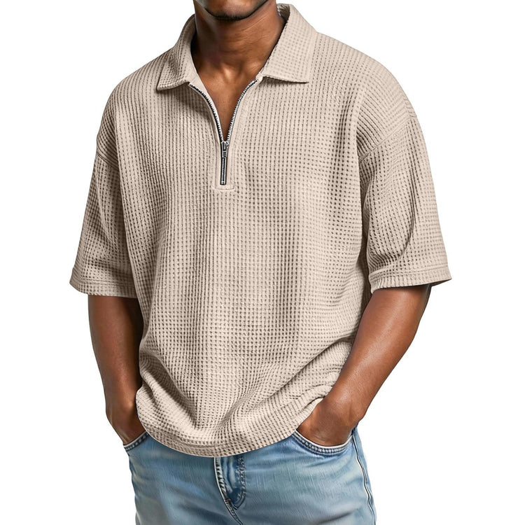 Men’s Waffle Knit Polo T-Shirt – Short Sleeve Breathable Summer Tee men-tshirt AllTrendMart Khaki S