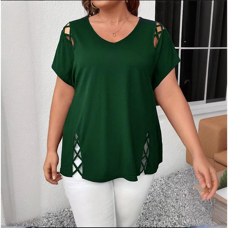 Women’s Plus Size Criss Cross V-Neck T-Shirt – Short Sleeve Casual Top women-tshirt AllTrendMart