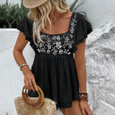 Women’s Lace Trim Square Neck T-Shirt – Embroidered Sleeveless Summer Top women-tshirt AllTrendMart Black S