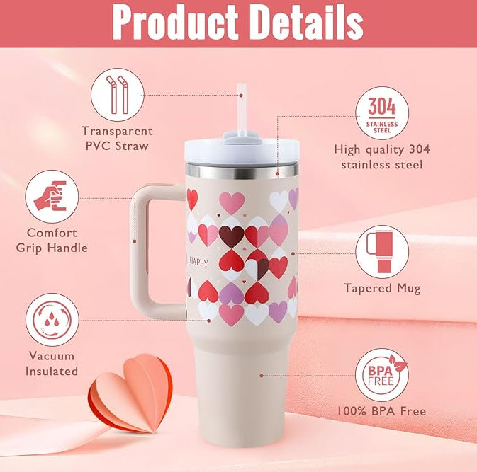 40 Oz Tumbler With Handle Straw Insulated, Stainless Steel Spill Proof Vacuum Coffee Cup Tumbler With Lid Tapered Mug (10204717777176)