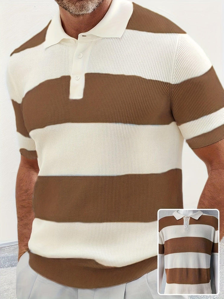 Men’s Short Sleeve Knit Polo T-Shirt – Slim Fit Color Block Casual Top men-tshirt AllTrendMart Brown M