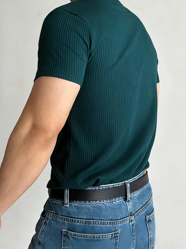 Men’s Stripe Fitness T-Shirt – Breathable High Collar Sport Tee men-tshirt AllTrendMart