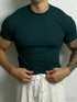 Men’s Stripe Fitness T-Shirt – Breathable High Collar Sport Tee men-tshirt AllTrendMart Dark Green S