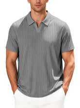 Men’s Jacquard Polo T-Shirt – Casual Relaxed Fit Summer Lapel Top men-tshirt AllTrendMart Heather Gray S
