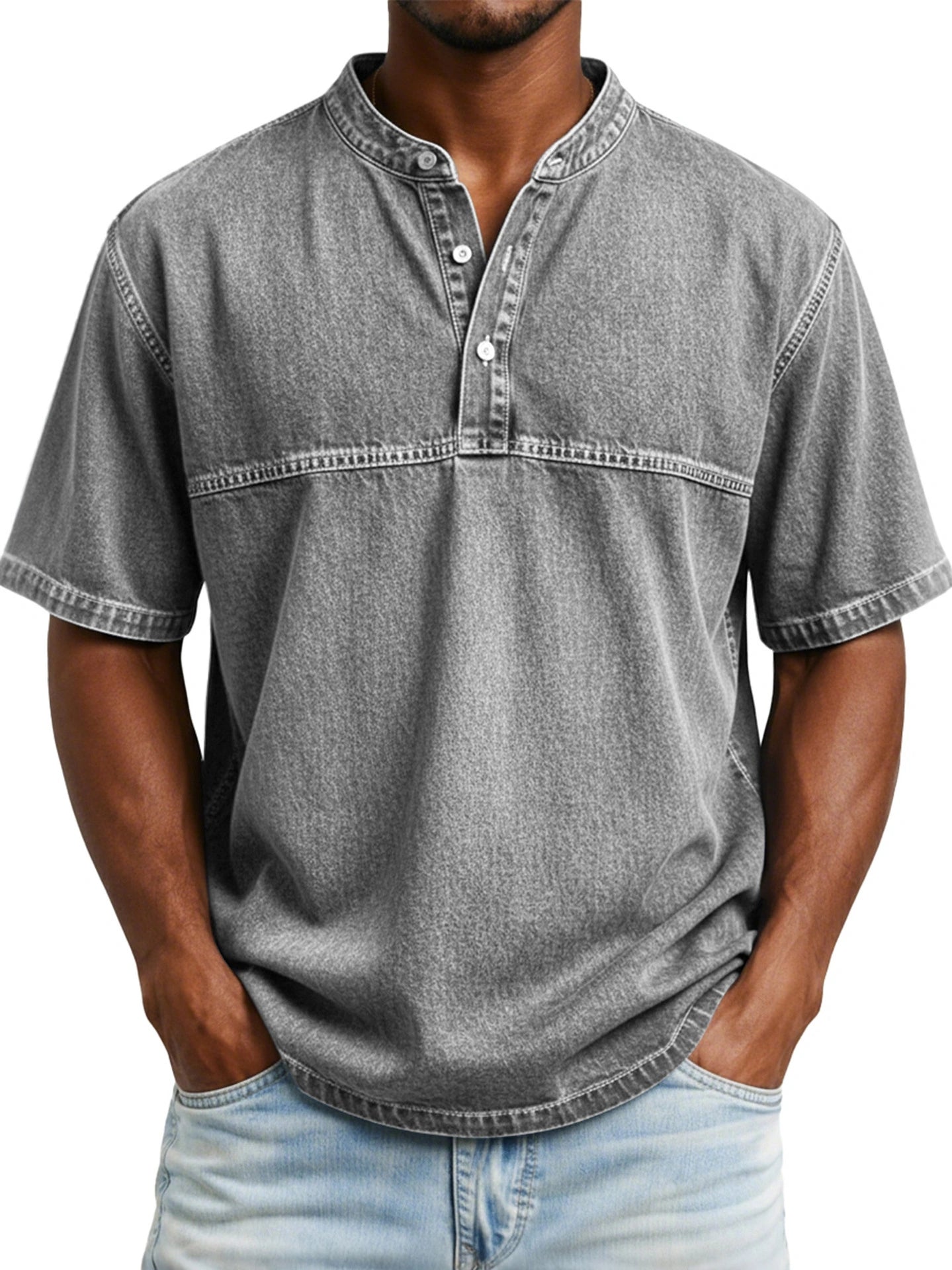 Men’s Slim Fit Henley T-Shirt – Printed Short Sleeve Casual Tee men-tshirt AllTrendMart