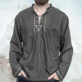 Men’s Stand Collar Long Sleeve T-Shirt – Casual Tie Neck Pullover Top men-tshirt AllTrendMart Dark Grey M