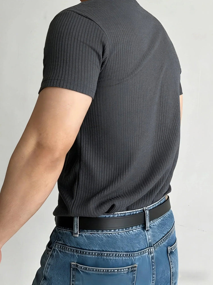 Men’s Stripe Fitness T-Shirt – Breathable High Collar Sport Tee men-tshirt AllTrendMart