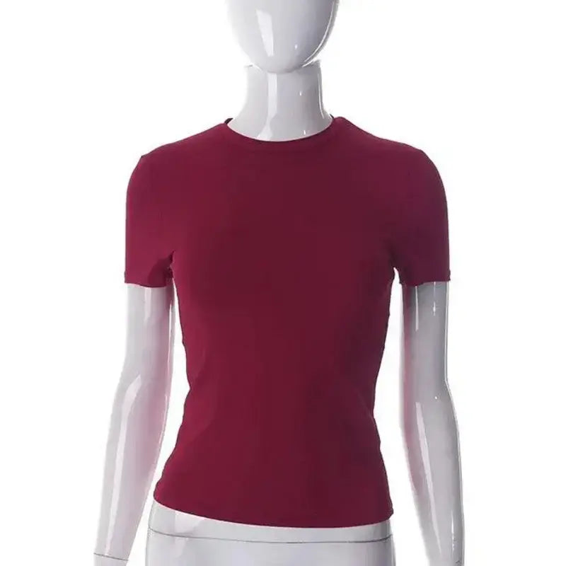 Women’s Basic Crop Top – Soft Stretch Slim Fit Short Sleeve Tee women-tshirt AllTrendMart Wine Red XS