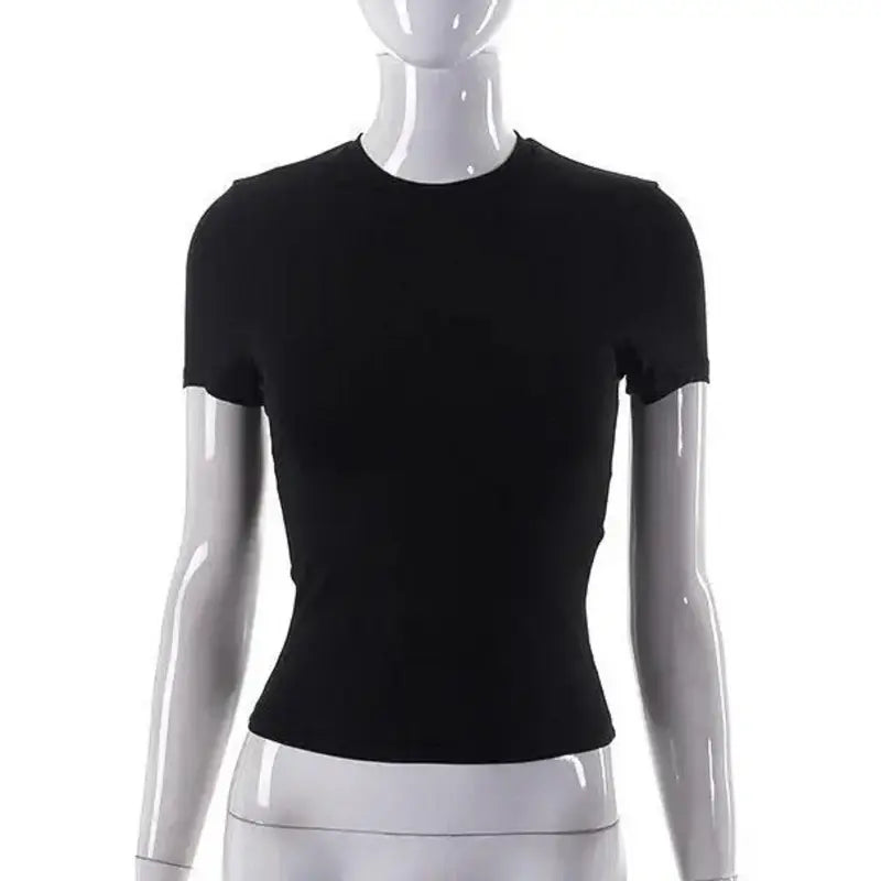 Women’s Basic Crop Top – Soft Stretch Slim Fit Short Sleeve Tee women-tshirt AllTrendMart Black XS