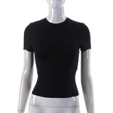 Women’s Basic Crop Top – Soft Stretch Slim Fit Short Sleeve Tee women-tshirt AllTrendMart Black XS