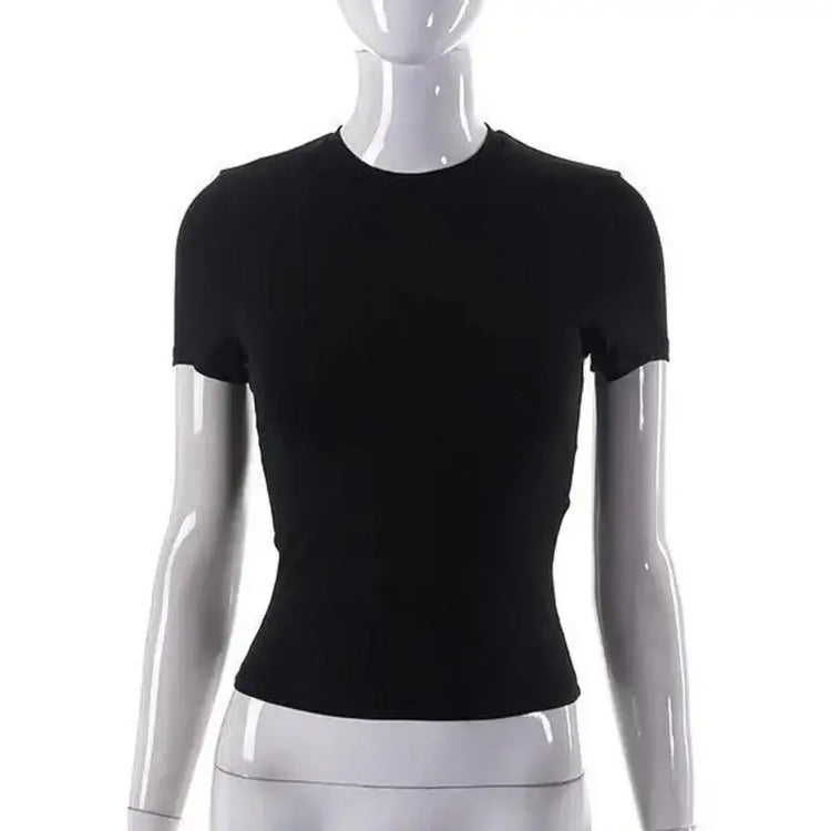 Women’s Basic Crop Top – Soft Stretch Slim Fit Short Sleeve Tee women-tshirt AllTrendMart Black XS