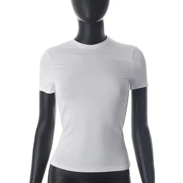 Women’s Basic Crop Top – Soft Stretch Slim Fit Short Sleeve Tee women-tshirt AllTrendMart White XS