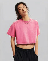 Women’s Washed Crop T-Shirt – Vintage Cotton Streetwear Slim Fit Tee women-tshirt AllTrendMart