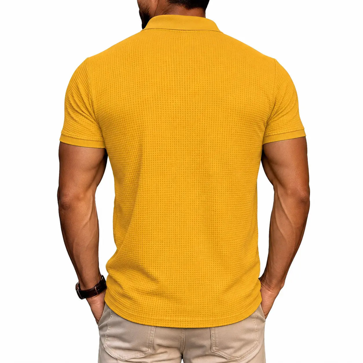 Men’s Waffle Knit Polo Shirt – Slim Fit Short Sleeve Casual Summer Top men-tshirt AllTrendMart
