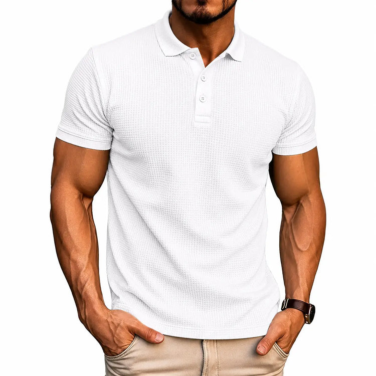 Men’s Waffle Knit Polo Shirt – Slim Fit Short Sleeve Casual Summer Top men-tshirt AllTrendMart