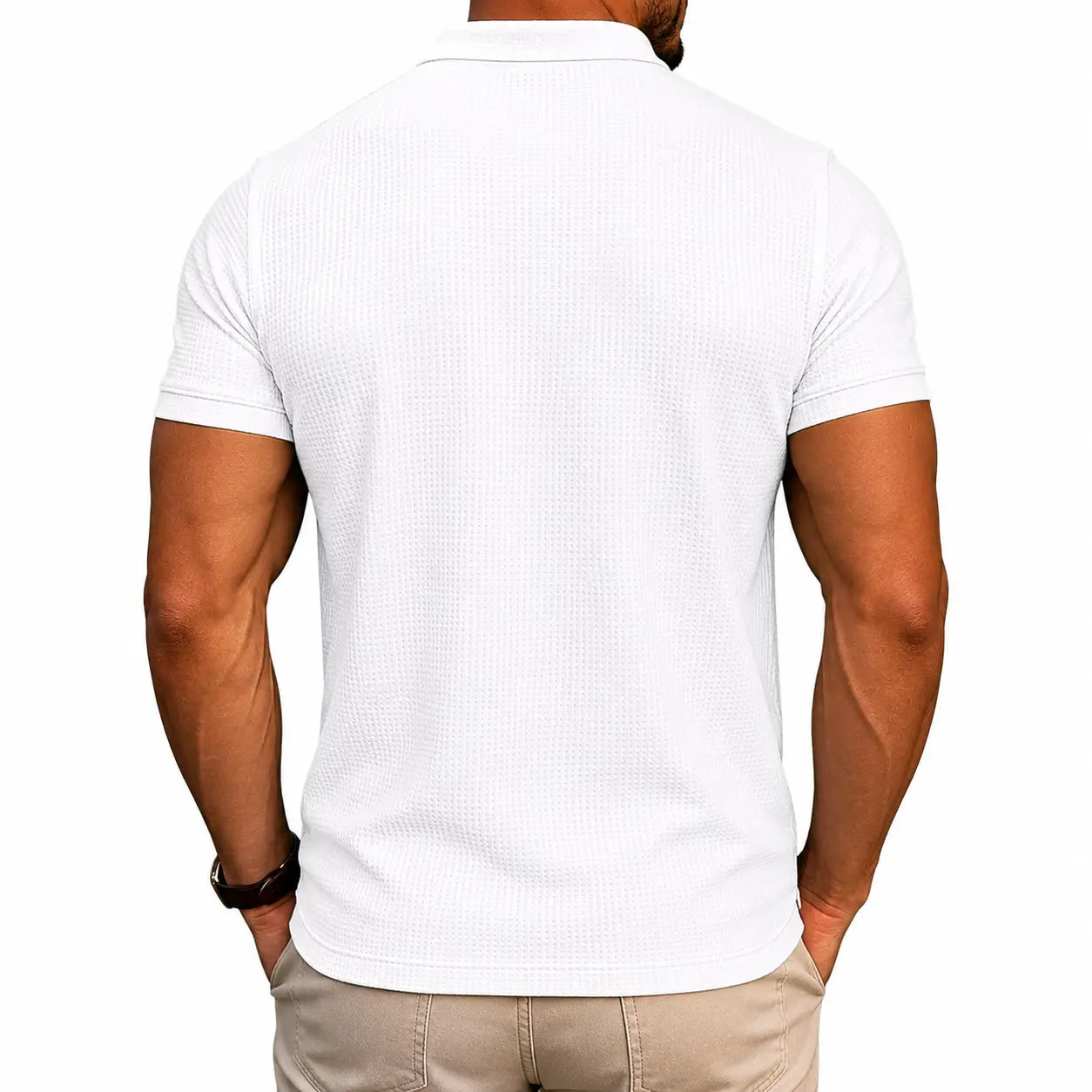 Men’s Waffle Knit Polo Shirt – Slim Fit Short Sleeve Casual Summer Top men-tshirt AllTrendMart