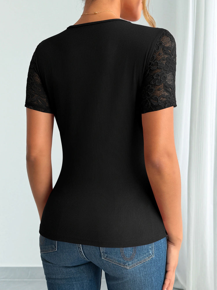 Women’s Lace Trim Slim Fit T-Shirt – Elegant Long Sleeve Casual Top women-tshirt AllTrendMart