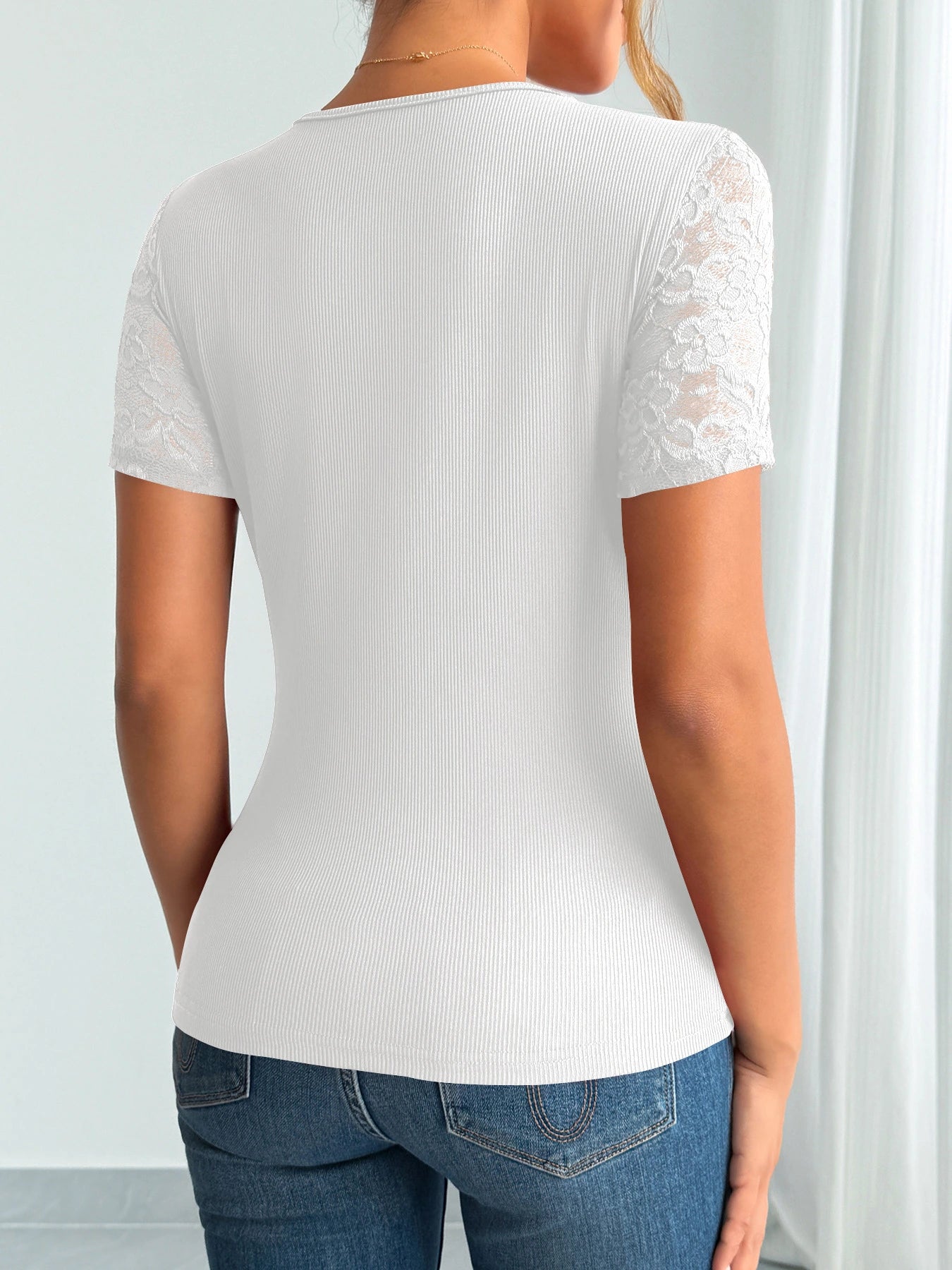 Women’s Lace Trim Slim Fit T-Shirt – Elegant Long Sleeve Casual Top women-tshirt AllTrendMart