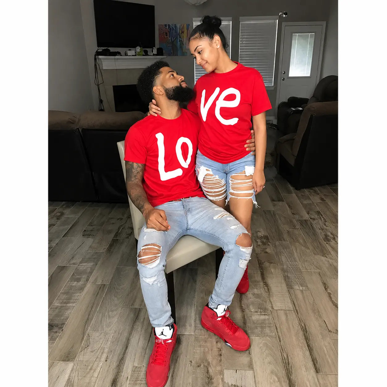 Matching Couple Graphic T-Shirt – Casual Loose Fit Cotton Blend Tee - AllTrendMart - image 2