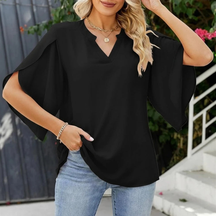 Women’s Petal Sleeve V-Neck T-Shirt – Loose Casual Chiffon Top women-tshirt AllTrendMart
