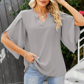 Women’s Petal Sleeve V-Neck T-Shirt – Loose Casual Chiffon Top women-tshirt AllTrendMart