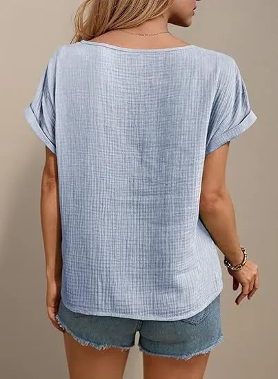 Women’s Hollow-Out Cotton T-Shirt – Casual Embossed Short Sleeve Top women-tshirt AllTrendMart
