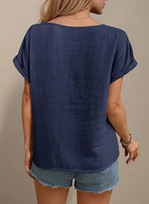 Women’s Hollow-Out Cotton T-Shirt – Casual Embossed Short Sleeve Top women-tshirt AllTrendMart