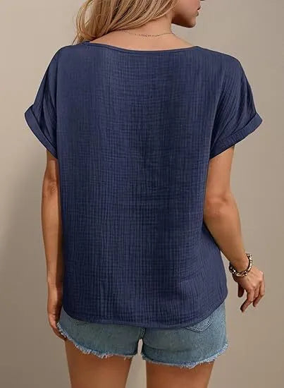 Women’s Hollow-Out Cotton T-Shirt – Casual Embossed Short Sleeve Top women-tshirt AllTrendMart