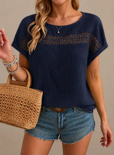 Women’s Hollow-Out Cotton T-Shirt – Casual Embossed Short Sleeve Top women-tshirt AllTrendMart