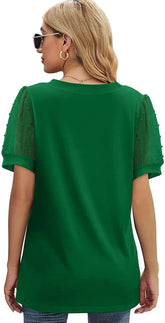 Women’s V-Neck Puff Sleeve T-Shirt – Casual Loose Fit Summer Top women-tshirt AllTrendMart