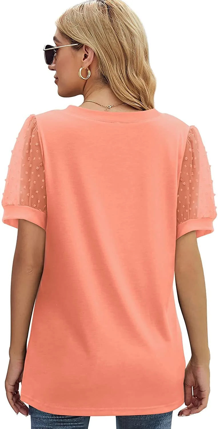 Women’s V-Neck Puff Sleeve T-Shirt – Casual Loose Fit Summer Top women-tshirt AllTrendMart