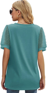 Women’s V-Neck Puff Sleeve T-Shirt – Casual Loose Fit Summer Top women-tshirt AllTrendMart