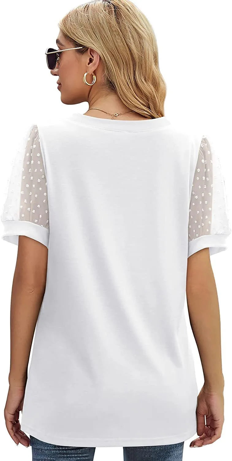 Women’s V-Neck Puff Sleeve T-Shirt – Casual Loose Fit Summer Top women-tshirt AllTrendMart
