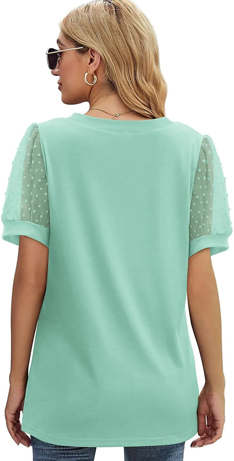 Women’s V-Neck Puff Sleeve T-Shirt – Casual Loose Fit Summer Top women-tshirt AllTrendMart