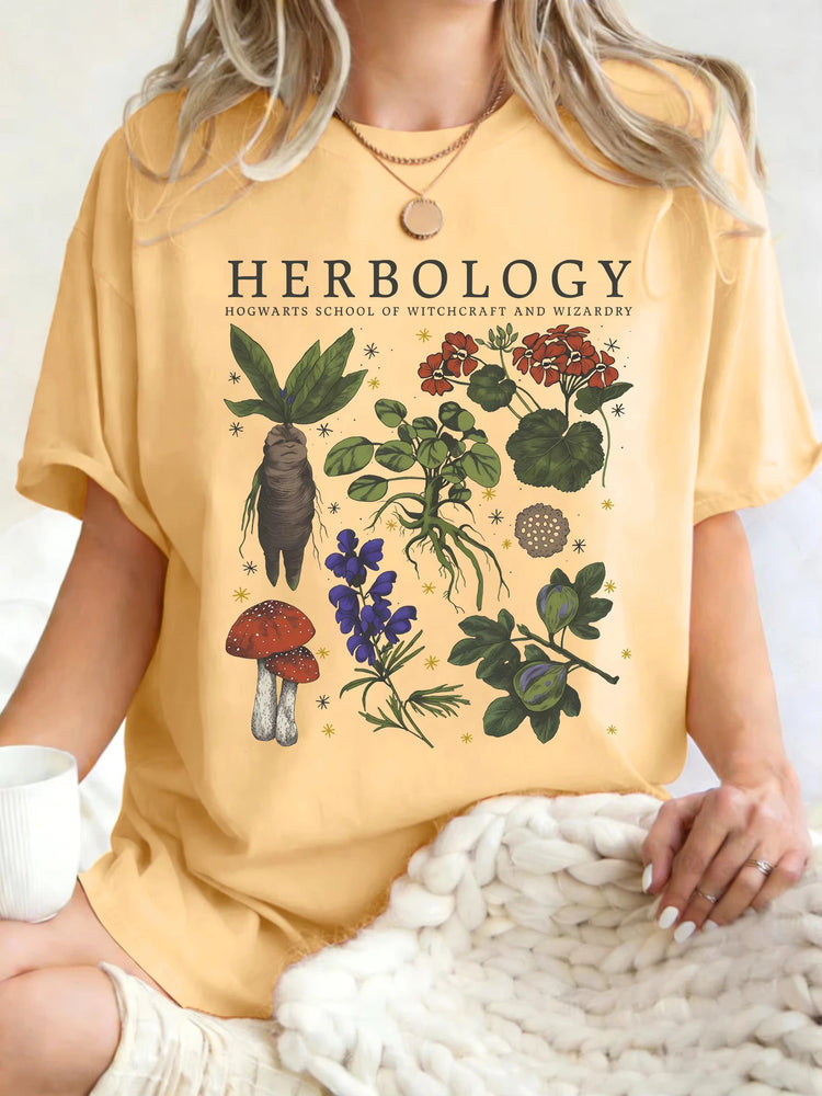 Women’s Herbology Graphic Cotton T-Shirt – Vintage Botanical Casual Tee women-tshirt AllTrendMart