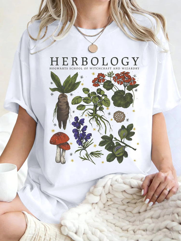 Women’s Herbology Graphic Cotton T-Shirt – Vintage Botanical Casual Tee women-tshirt AllTrendMart