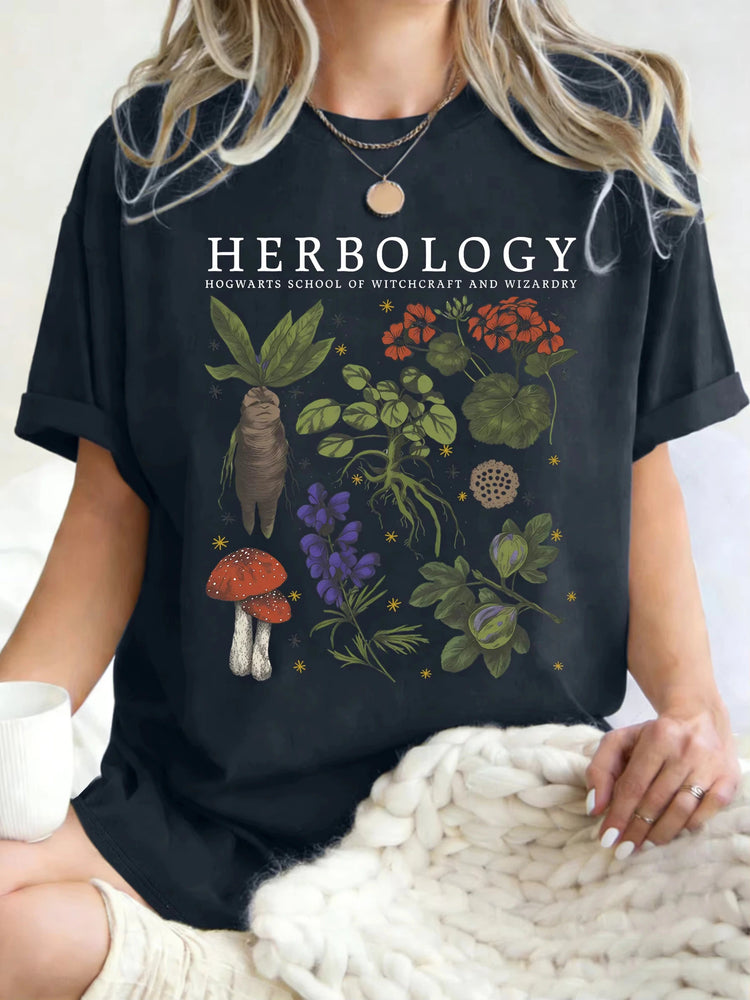 Women’s Herbology Graphic Cotton T-Shirt – Vintage Botanical Casual Tee women-tshirt AllTrendMart