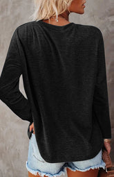 Women’s Long Sleeve Pocket T-Shirt – Cotton Blend Casual Split Hem Top women-tshirt AllTrendMart