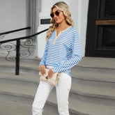 Women’s Striped V-Neck Long Sleeve T-Shirt – Loose Fit Casual Top women-tshirt AllTrendMart
