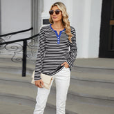 Women’s Striped V-Neck Long Sleeve T-Shirt – Loose Fit Casual Top women-tshirt AllTrendMart
